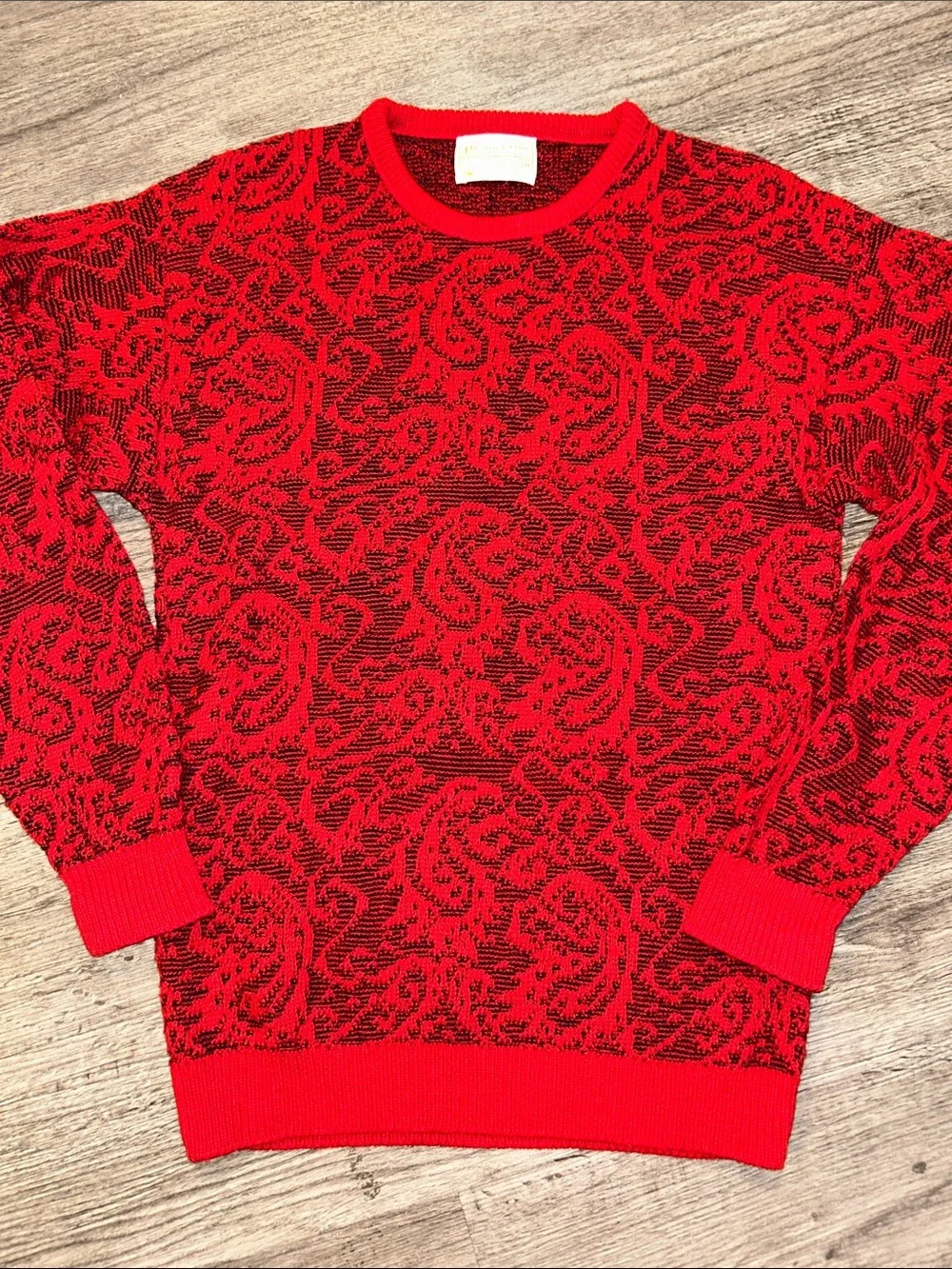 Vintage 80s Pendleton 100% Virgin Wool Sweater Made USA Red Black Paisley Medium
